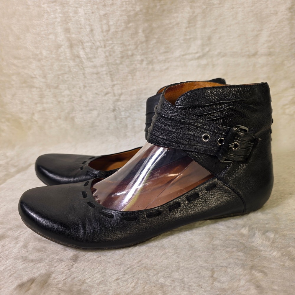 Naya Ballet Flats Gladiator Black SUPPLE Leather Ankle Strap Buckle Women 10 M